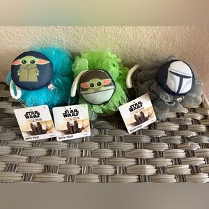 NWT Star Wars Bath Pouf Loofah Trio - Yoda, Grogu & The Mandalorian